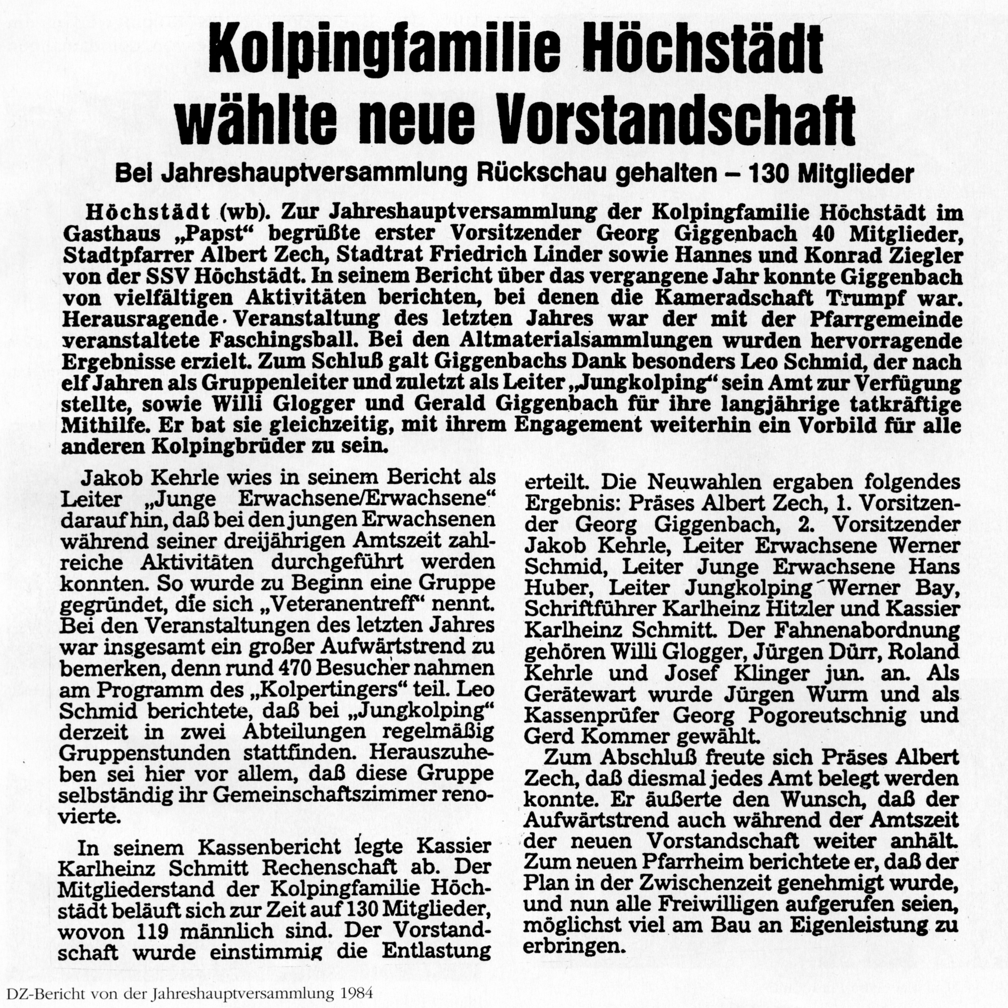 DZ-Bericht von der Jahreshauptversammlung 1984