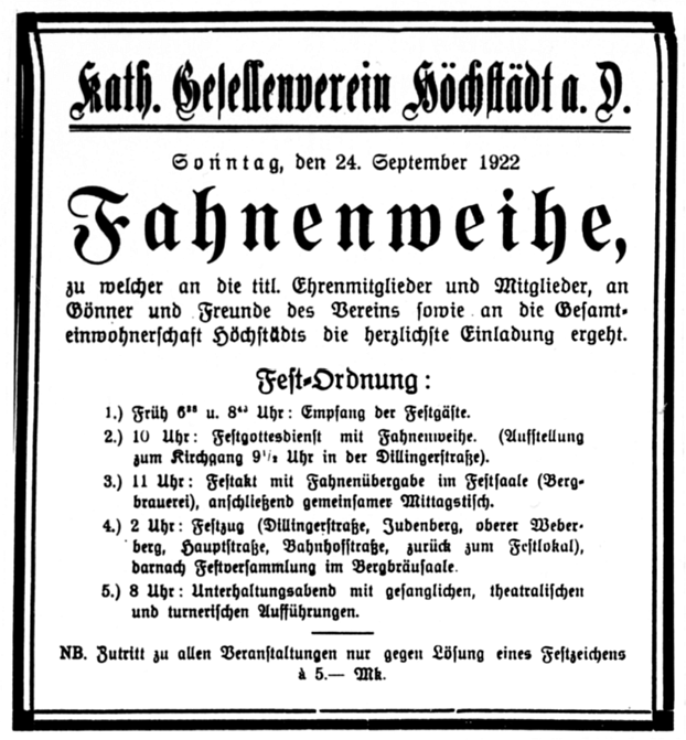 Höchstädter Zeitung vom 22.09.1922